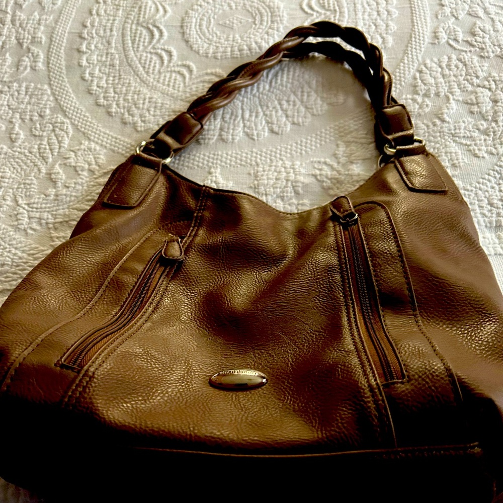 Alfred Dunner Tan Leather Shoulder Bag